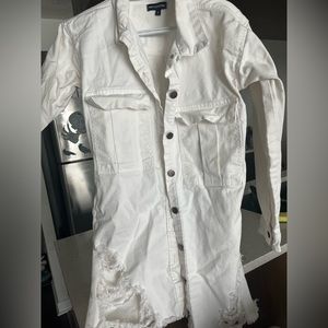 Pretty Little Thing white distressed jean jacket